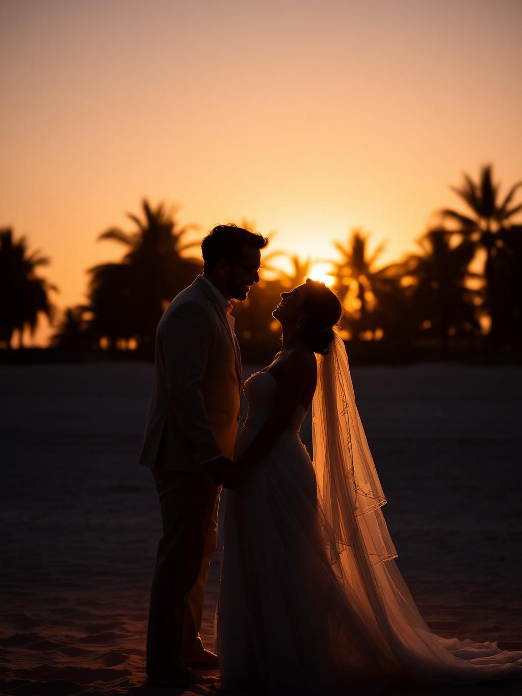 Destination beach wedding at sunset