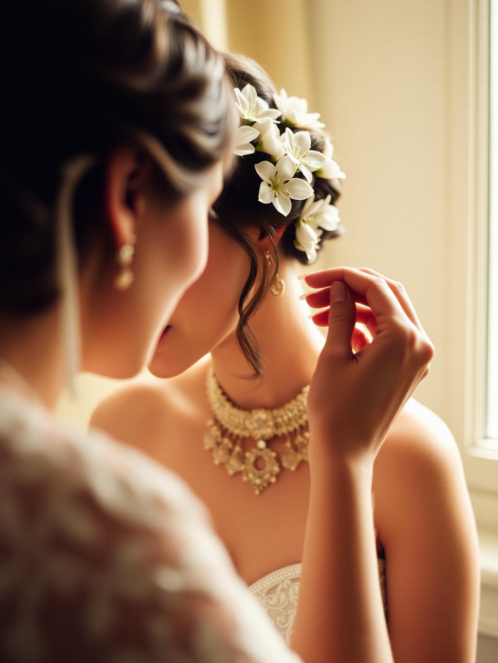 Bride getting ready with jasmine flowers